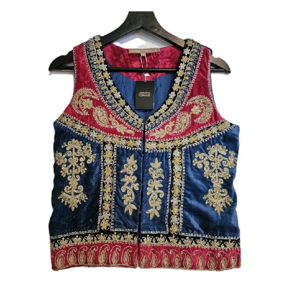 NWT GENERATION FORMALS Blue/Red/Gold Velvet Embroidered Vest/Koti Size 12 - Picture 1 of 5